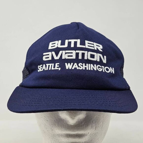 BUTLER AVIATION Other - BUTLER AVIATION SEATTLE WASHINGTON NAVY BLUE TRUCKER HAT CAP VINTAGE SNAPBACK